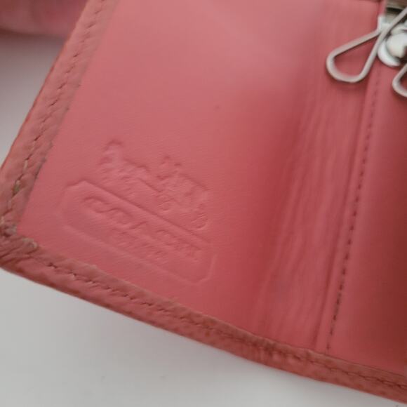 Coach Wallet Key Charm Case Holder Tan Pink Canvas Leather Logo - Picture 4 of 10